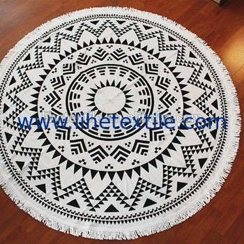cotton reactive printed round beach towel with tassels 150cm 300-600gsm customer design