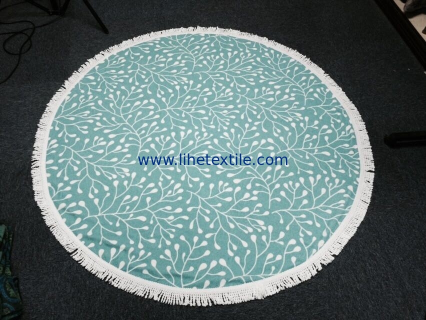 100% cotton round velour printed beach towel with tassel