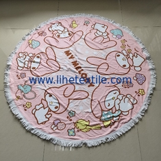 China wholesale customized pink microfiber sand free  printed round beach towels with tassels supplier