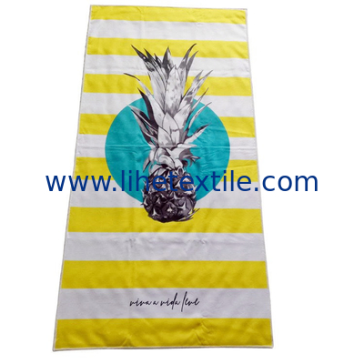Recycled Material White and Yellow Stripe Pineapple Printed Sand Free Swimming Towel Microfiber Beach Towels