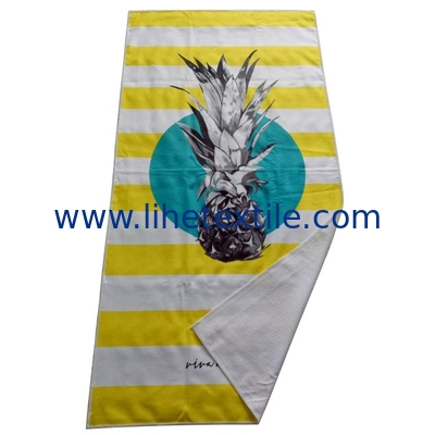 Recycled Material White and Yellow Stripe Pineapple Printed Sand Free Swimming Towel Microfiber Beach Towels