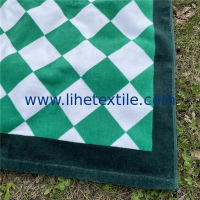 Wholesale High Quality Bath Towel Custom Printed Green Elements Of A Checkerboard Grid 100% Cotton Beach Towel