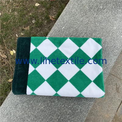 Wholesale High Quality Bath Towel Custom Printed Green Elements Of A Checkerboard Grid 100% Cotton Beach Towel