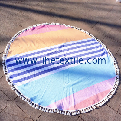 Summer Customized Round Pink Beach Towels with Tassels Sand Free Beach Towels 100% cotton