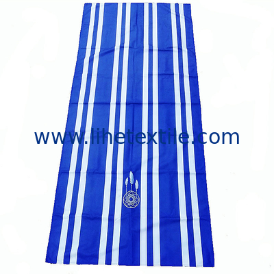 2022 New Design custom blue and white stripe printed microfiber suede beach towel with logo sand free beach towel