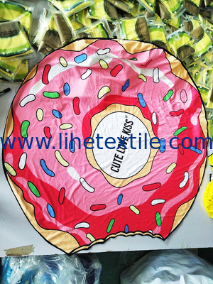 High Quality Wholesale Custom Microfiber Suede Towel Printed Pink Donuts Profiled Towel Sand Free Beach Towel