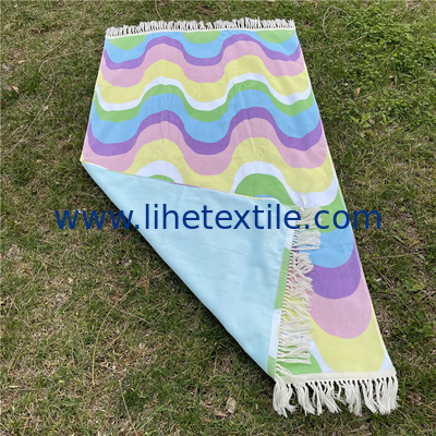 Wholesale 100% Cotton Superdry Custom Design Sand Free Printed Color Wave Pattern Bath Beach Towels with Tassels