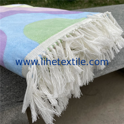 Wholesale 100% Cotton Superdry Custom Design Sand Free Printed Color Wave Pattern Bath Beach Towels with Tassels