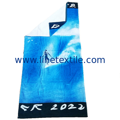 Factory OEM Custom Personalized Logo Reactive Printed 100% Cotton Fabric Rectangle Large Oversized Terry Cotton Beach To