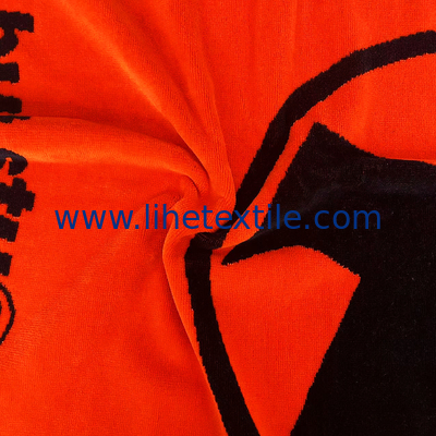Wholesale  100% cotton jacquard bath towel custom logo orange and black velour woven jacquard beach towel