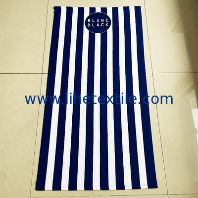 Wholesale Custom Digital Sublimated Printed Logo Sand Free Quick Dry Blue And White Stripe Microfiber Beach Towel