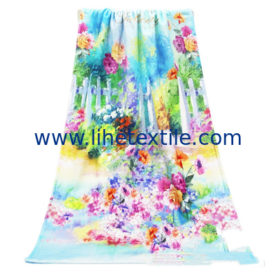 Eco friendly beach towel 100% cotton custom Reactive printing flower beach bath towel