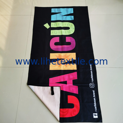 RPET plastic bottle fiber custom design double side printed recycled microfiber suede beach towel with logo