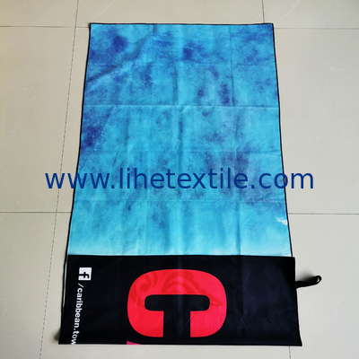 RPET plastic bottle fiber custom design double side printed recycled microfiber suede beach towel with logo