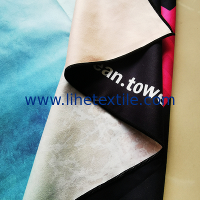 RPET plastic bottle fiber custom design double side printed recycled microfiber suede beach towel with logo