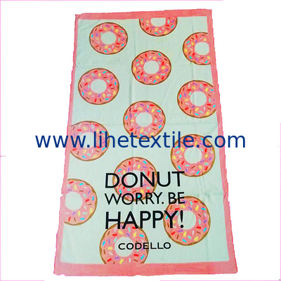 Factory OEM Custom Personalized Logo Reactive Printed 100% Cotton Fabric Pink Rectangle  Oversized Terry Cotton Beach To