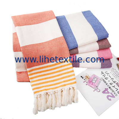 Custom Printed Jacquard Stripe Cotton Bath Towel Sand Free Turkish Beach Towel With Tassel Cotton Turkish Beach Towel