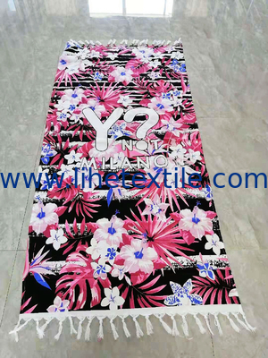 Custom wholesale personalized 100% cotton printed peshtemal Turkish beach towels with tassels