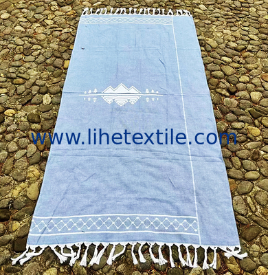 2022 High Quantity Custom Blue Jacquard Turkish Beach Towel with tassel Sand Free Cotton Beach Towels