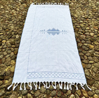 2022 High Quantity Custom Blue Jacquard Turkish Beach Towel with tassel Sand Free Cotton Beach Towels
