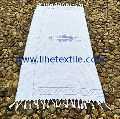 2022 High Quantity Custom Blue Jacquard Turkish Beach Towel with tassel Sand Free Cotton Beach Towels