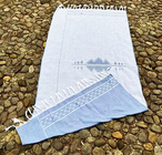 2022 High Quantity Custom Blue Jacquard Turkish Beach Towel with tassel Sand Free Cotton Beach Towels