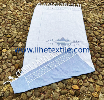 2022 High Quantity Custom Blue Jacquard Turkish Beach Towel with tassel Sand Free Cotton Beach Towels