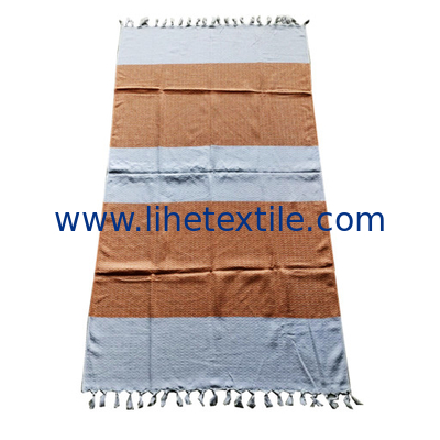 Rectangle Striped White Orange Custom Large 100% Cotton Turkish Beach Towel With Tassels