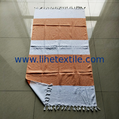 Rectangle Striped White Orange Custom Large 100% Cotton Turkish Beach Towel With Tassels