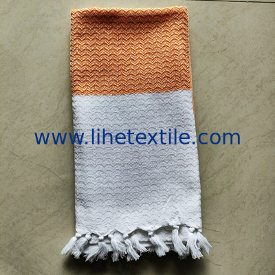 Rectangle Striped White Orange Custom Large 100% Cotton Turkish Beach Towel With Tassels