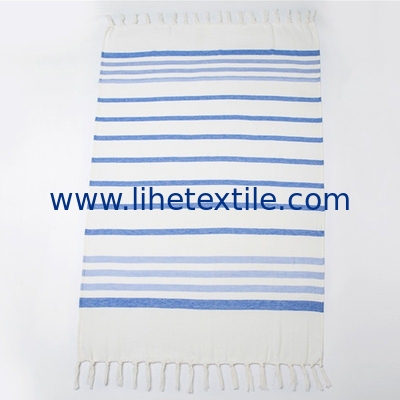 100% Cotton Turkish Tassel Beach Towel Yarn-Dyed Jacquard Blue And White Stripe Beach Towel