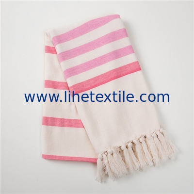 100% Cotton Turkish Tassel Beach Towel Yarn-Dyed Jacquard Blue And White Stripe Beach Towel