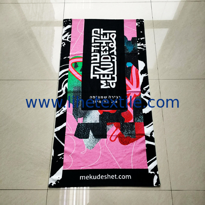 Wholesale custom 100% cotton large beach towel with logo printed luxury designer beach towel