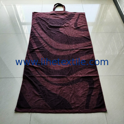 Custom 100% Cotton Jacquard Beach Towel Green And Brown 100*180CM Large Size Folding Bag Integrated Portable Backpack Tr