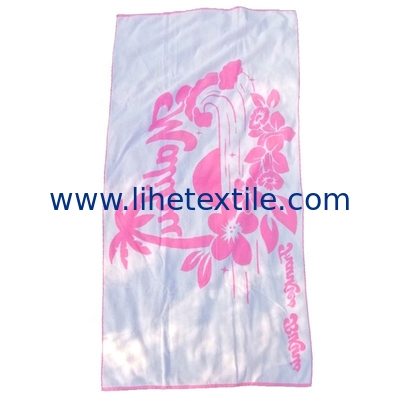 Wholesale 100% cotton velour custom design pink beach towel large over sized jacquard logo beach towel