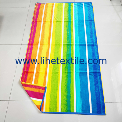 Personalised Custom 100% Cotton Jacquard Beach Towel With Logo Woven Colored Striped Jacquard Beach Towel