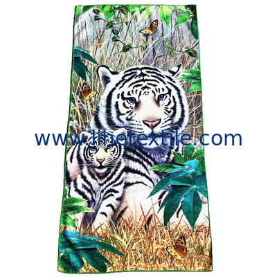 Amazon Hot Selling animal tiger printed microfiber beach towel custom print  microfiber kids beach towel