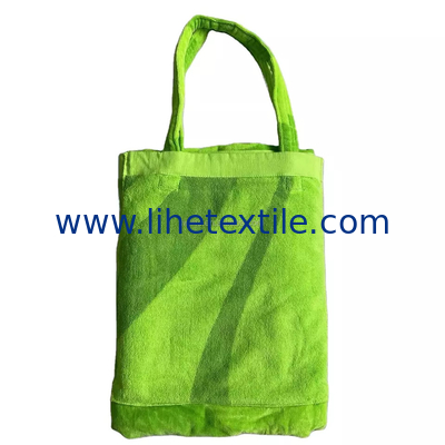 Custom 100% Cotton Jacquard beach bags with Beach Towel Green 100*180CM Large Size Portable type can be folded into a ba