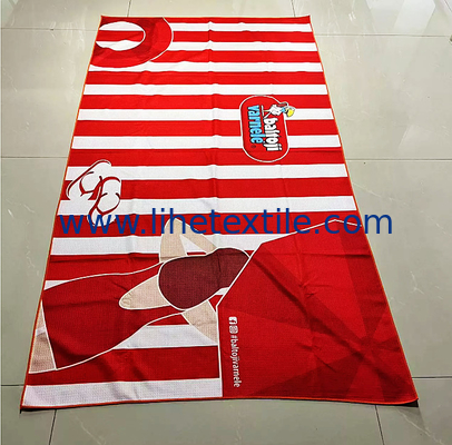 RPET recycled plastic bottle fiber custom design sand free quick dry microfiber waffle red and white stripe beach towel