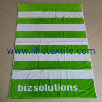 100% cotton beach towels velour custom design green and white stripe large over sized jacquard logo beach towel