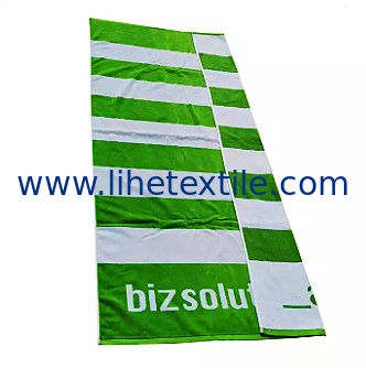 100% cotton beach towels velour custom design green and white stripe large over sized jacquard logo beach towel