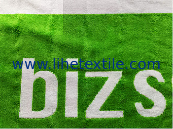 100% cotton beach towels velour custom design green and white stripe large over sized jacquard logo beach towel