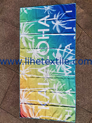 Wholesale RPET Recycled Microfiber fabric Custom Double sides Printed Summer Sand Free Beach Towel With Bag