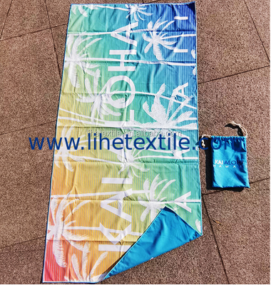 Wholesale RPET Recycled Microfiber fabric Custom Double sides Printed Summer Sand Free Beach Towel With Bag