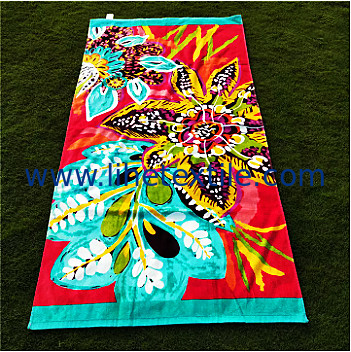 100 cotton customer logo flower design reactive printing Velour bath Beach Towel