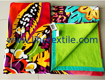 100 cotton customer logo flower design reactive printing Velour bath Beach Towel
