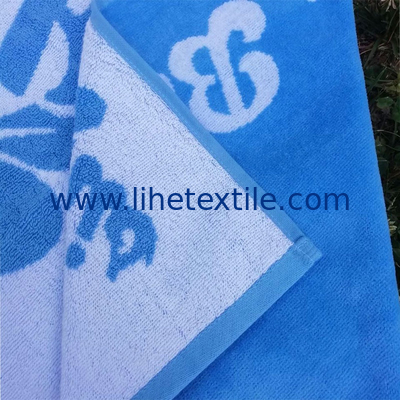 Custom large blue jacquard bath 100% cotton heavy  beach towel