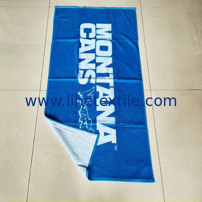 wholesale luxury 100% cotton blue beach towel custom big logo woven jacquard beach towel cotton terry beach towel