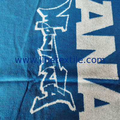 wholesale luxury 100% cotton blue beach towel custom big logo woven jacquard beach towel cotton terry beach towel