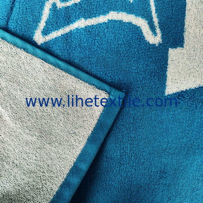 wholesale luxury 100% cotton blue beach towel custom big logo woven jacquard beach towel cotton terry beach towel